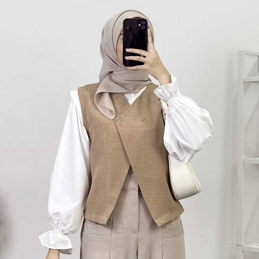 NUNA VEST / VEST BASIC WANITA / VEST WOLFISE ATASAN CROP NUNA VEST TANPA KEMEJA