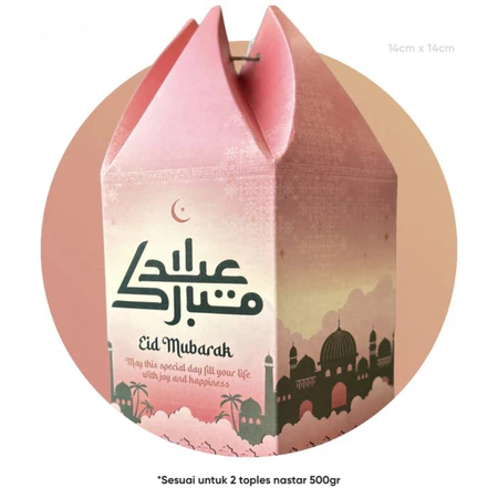 

( 10 pcs ) hexa dome box eid mubaran motif pink sunset dus packaging hampers muat dus toples kuker 50gr ukuran 14x14x14 cm