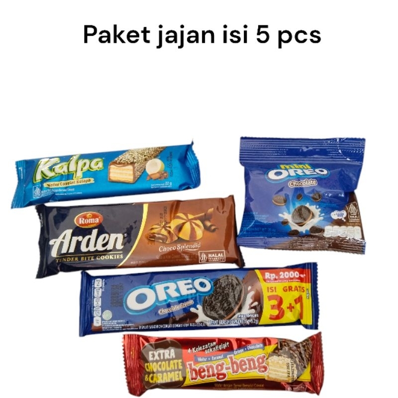 

Paket cemilan jajanan snack kalpa oreo mini oreo cream roma Arden beng-beng isi 5 pcs