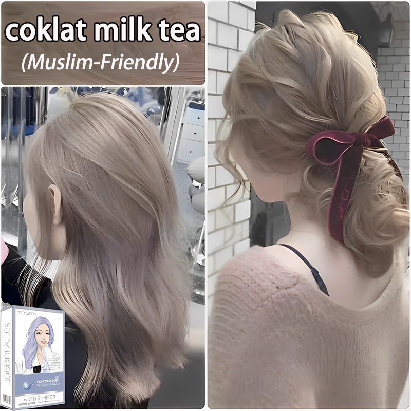 【100ml gratis 100ml】STYLE FIT milk tea ash hair color*200ml sari tumbuhan murni,  Warna yang bertaha