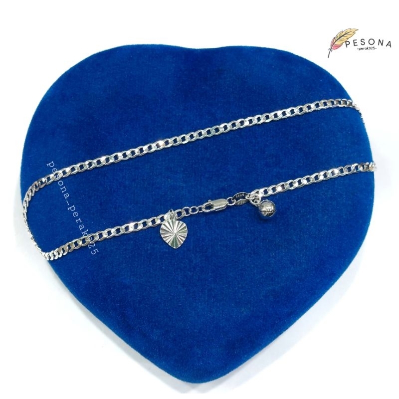 Gelang Kaki Perak Asli Silver 925 Lapis Emas Putih model Rantai Sisik Naga + Kerincing - Perhiasan P