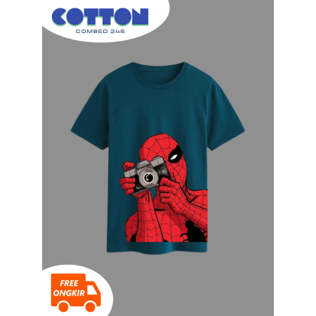 SPIDERMAN KAOS BIRU TOSCA REGULER LENGAN PENDEK PRIA WANITA UNISEX S M L XL COMBED 24S