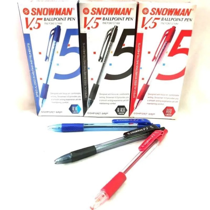 

Snowman Pulpen V5 Black & Biru 0.7mm Pena Ballpoint Berkualitas