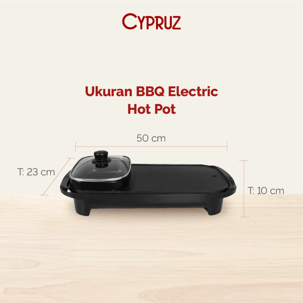CYPRUZ TG0295MR0180 BBQ Grill Electric Hot Pot Panggangan Listrik 2 in 1
