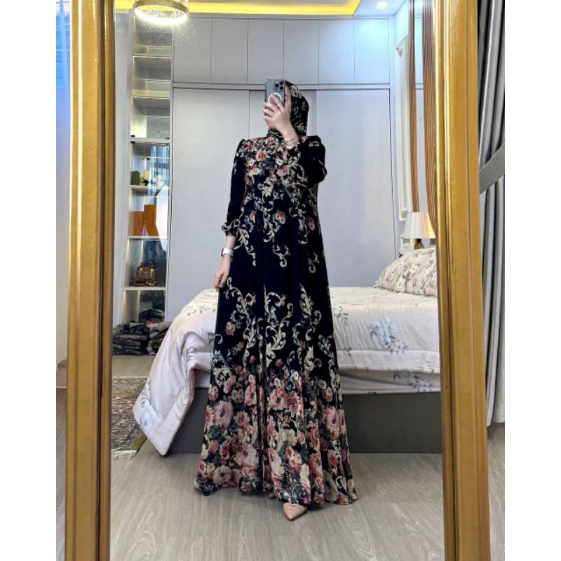 Gamis Set Hijab Melia Rayon Diamond Busui Resleting