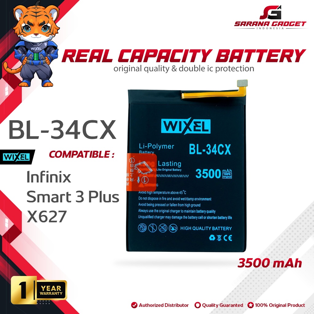 WIXEL Baterai Infinix Smart 3 Plus 3+ X627 BL-34CX Double Power Real Capacity Batre Batrai Battery O