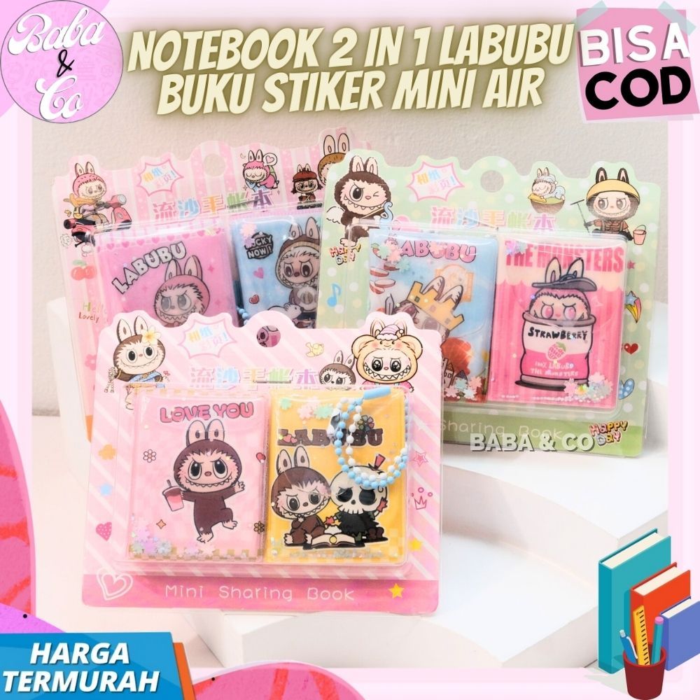 BUKU STIKER MINI 2 IN 1 LABUBU NOTEBOOK AIR STICKER LABUBU MINI 1 PACK 2pcs BUKU STIKER KECIL LUCU I