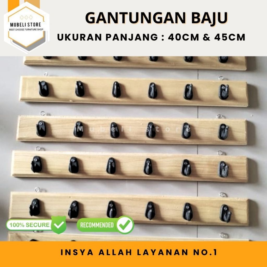 Mubeli Store - Gantungan Baju Kastop Kayu Jati Belanda Hanger 40cm 6 Cantelan Kuat Serbaguna