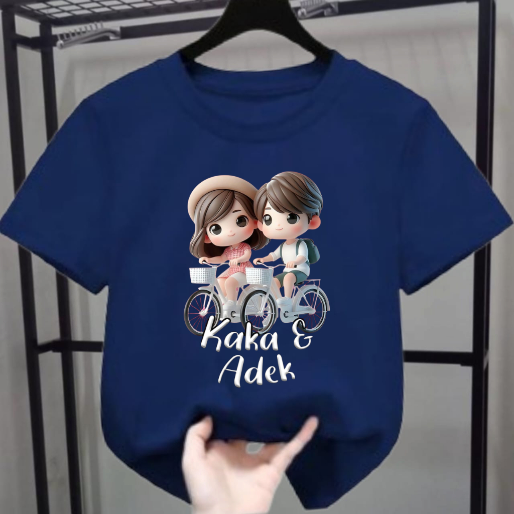 Kaos Anak Perempuan Motif Adek Kaka Bersepeda Kaos Oblong Anak Cewek Cowok Lengan Pendek 2-12 Tahun