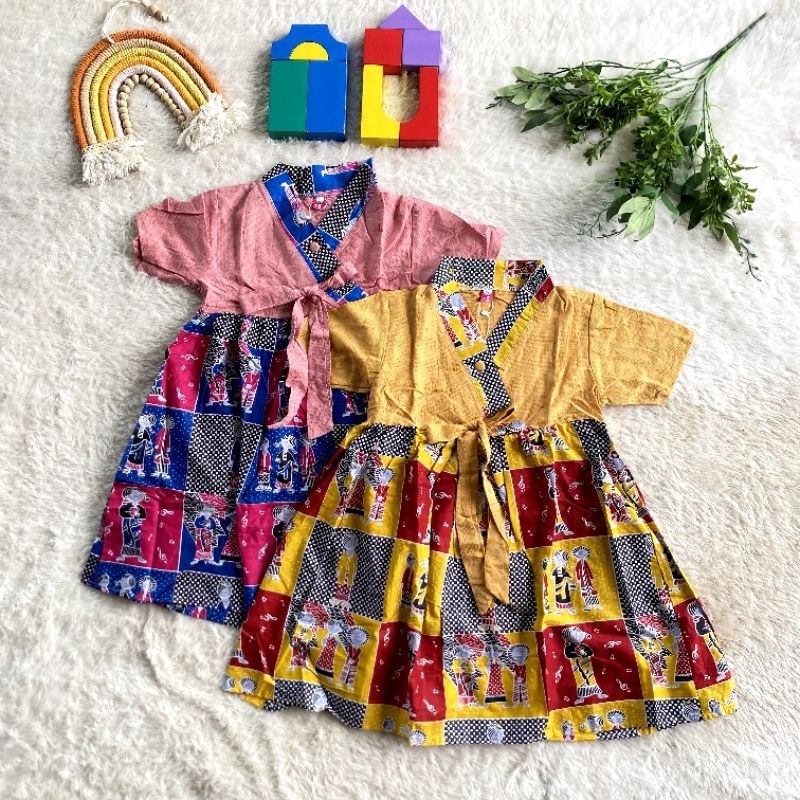 Dress Hanbok Batik Rumpi Lilac Mustard Pink Dres Batik Anak Perempuan Dress Batik Anak Perempuan