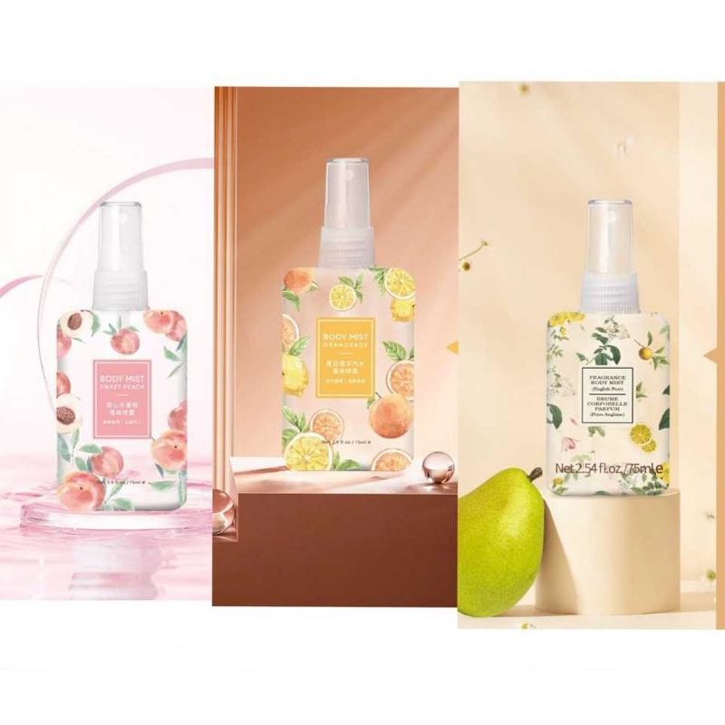 Miniso Fragrance Body Mist 75ml English Pear Orangeade Sweet Peach