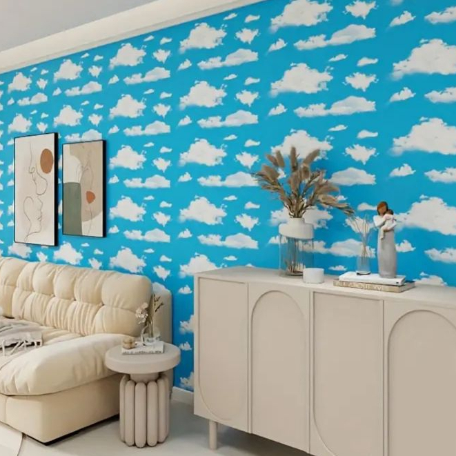 WALLPAPER STIKER DINDING AWAN BIRU MUDA