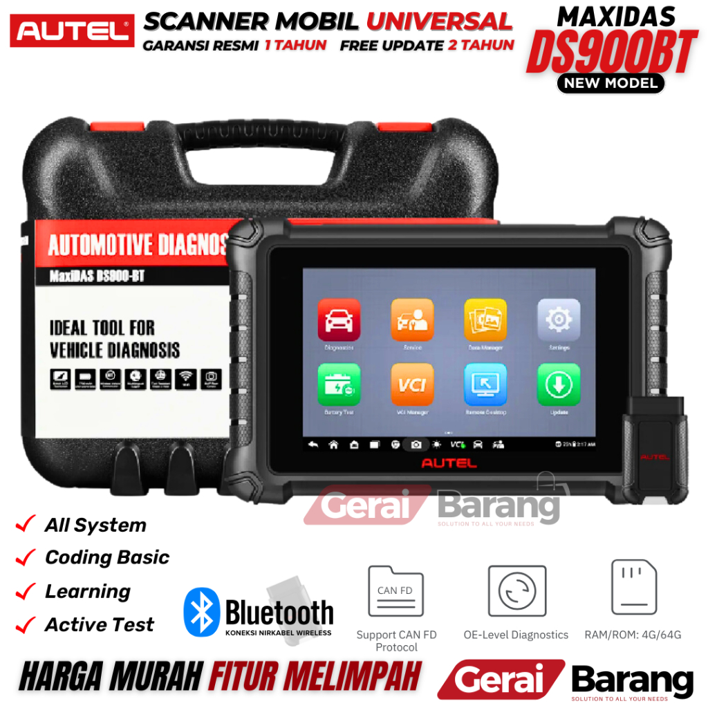 AUTEL MaxiDAS DS900BT Terbaru Scanner Mobil universal dengan VCI Bluetooth versi upgrade dari AUTEL 