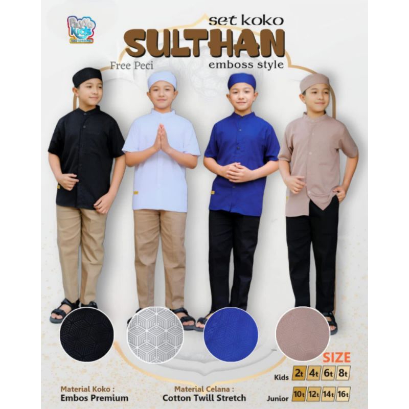 Set Koko Sulthan 3in1 Payyo Kids/ Setelan Baju Koko Anak Laki-laki 2-14T/ Set Baju Koko Lebaran