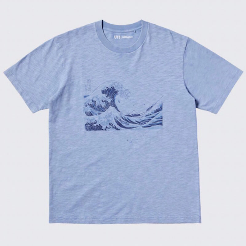 UNIQLO Men UT T-Shirt Kaos Pria Grafis Ukiyo-E Lengan Pendek Blue