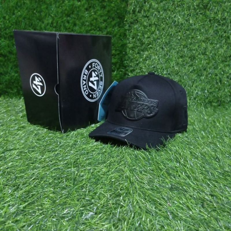 Lakers Black On Black  Logo Besi Tebal Badge Top Premium Full Tag Topi NBA