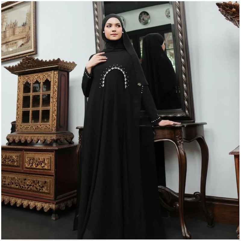 ￼Luna Abaya Gamis Bahan Ceruty Baby Doll Gamis Lebaran Model Terbaru Dress Kondangan Wanita Cantik E