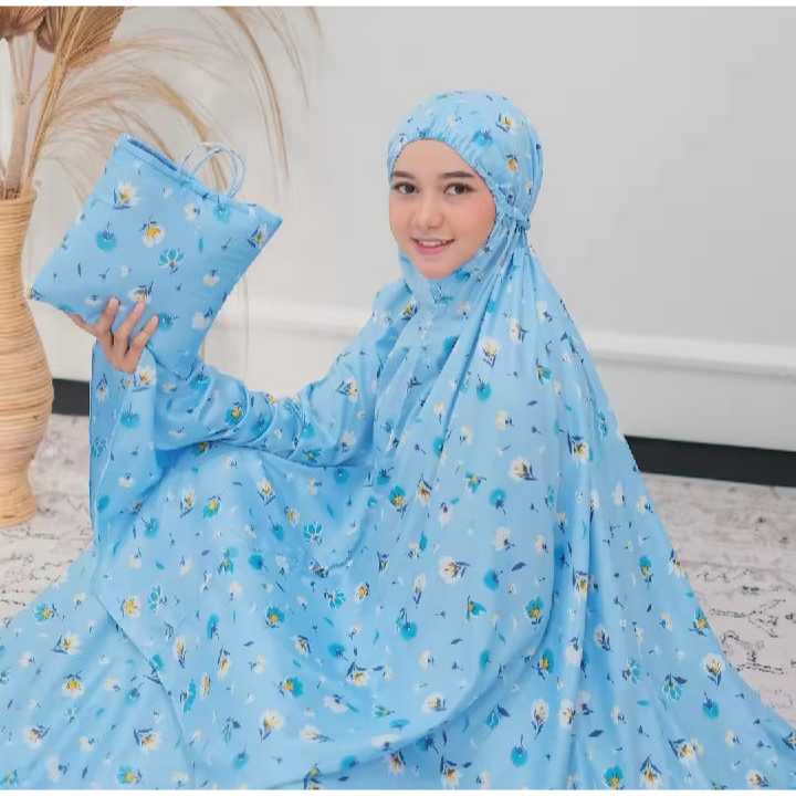 Mukena Dewasa 2 in 1 Bahan Adem Mukena Bali Traveling Mini Pouch Motif Bunga Mukena Batik