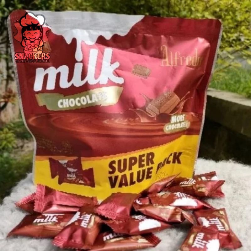 

Cemilan Coklat Merk Alfredo Milk More Chocolate Super Value Pack Kemasan Bag