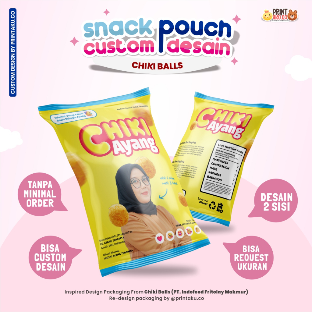 

Bungkus Kado Custom | Snack Custom Foto Teks Bungkus Kado Pouch Jumbo | Series Chiki Balls