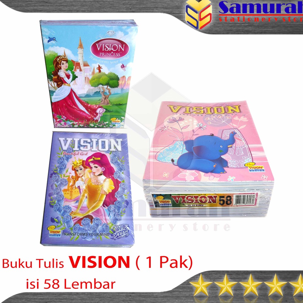 

8EBET358 Buku Tulis Sekolah Vision 58 Lembar Buku Ukuran Quarto 58lbr Buku Tulis TK SD SMP Murah 6 gsm