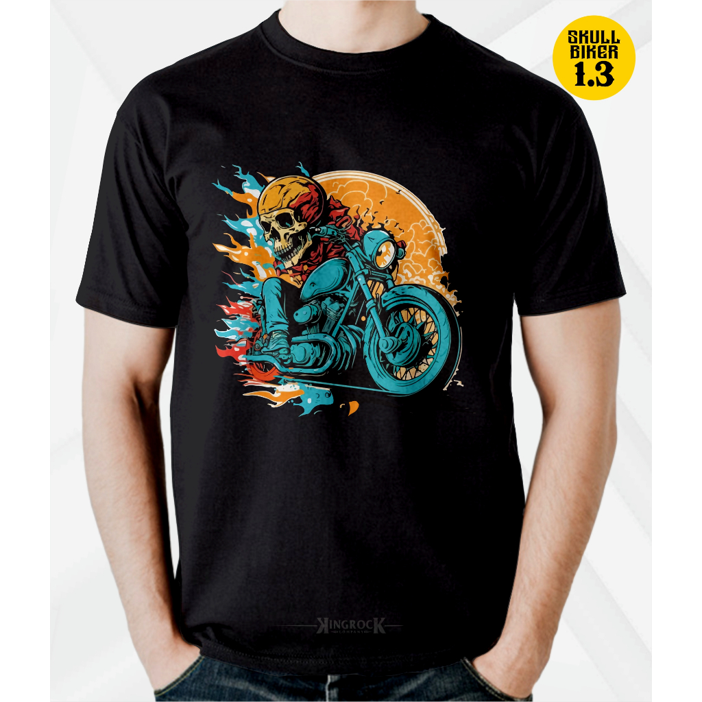 KAOS BIKER SKULL #3_BAHAN PREMIUM Kelas Distro_Adem Enak dipakai_KAos Biker
