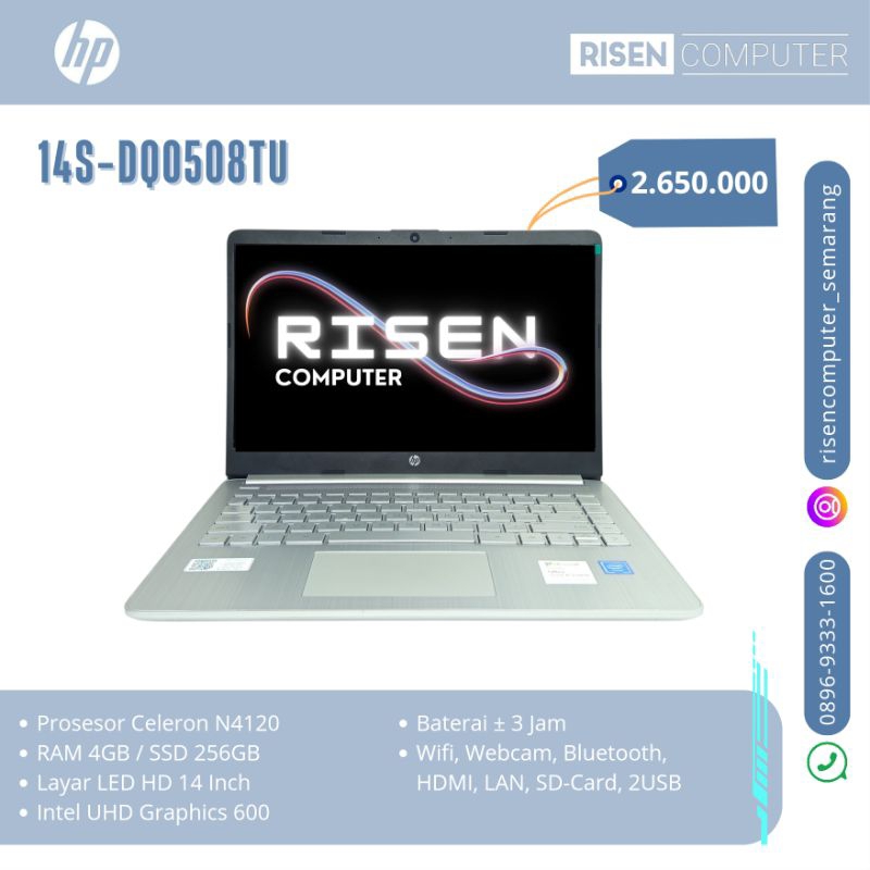 Second LAPTOP HP 14S-DQ0508TU Celeron N4120 RAM 4GB SSD 256GB 14inch Notebook Seken Bekas Murah