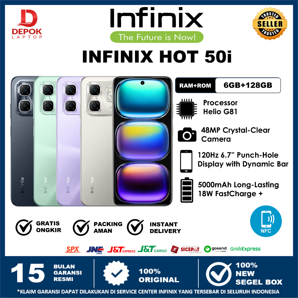 AIG Infinix Hot 50i NFC 6+6GB/128GB 120Hz 5000mAh New Garansi Resmi