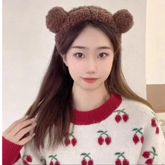 BANDANA WOL 2 POMPOM LUCU ALA KOREA / BANDANA BENTUK POMPOM LUCU WANITA KOREA