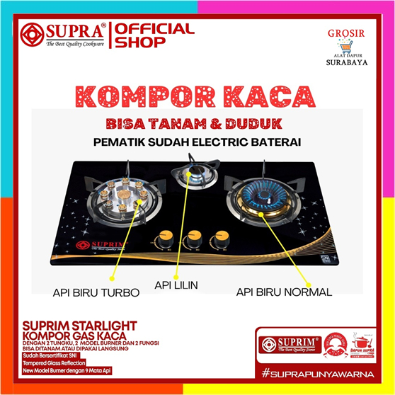 KOMPOR TANAM KACA SUPRIM 3 Tungku / Kompor Supra Suprim 3 Tungku