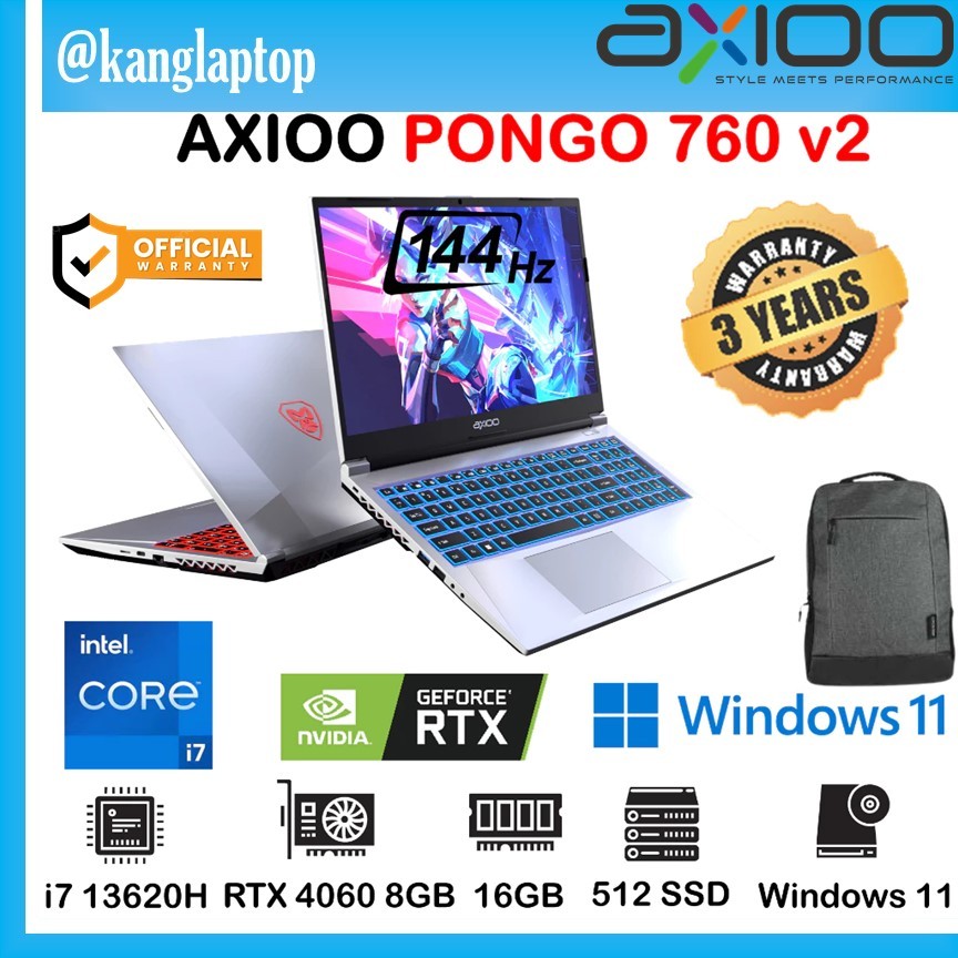 LAPTOP AXIOO PONGO 760 V2 i7 13620H 16GB 512 SSD RTX 4060 8GB 144Hz - GARANSI RESMI