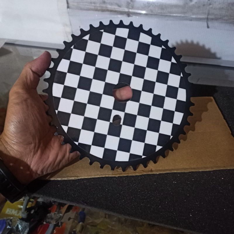 chainring bmx 44 T piringan sepeda bmx motif catur checker board