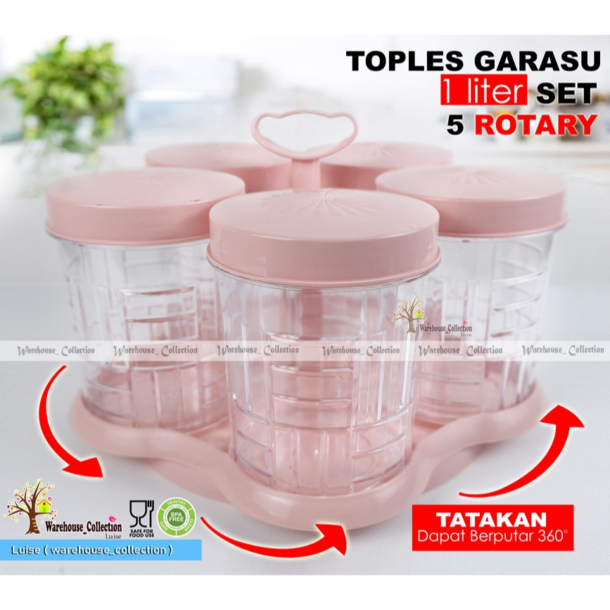 TOPLES BERPUTAR Set 6 & Set 5 Toples GARASU & MIZU 1 Liter // Rotary Nampan Putar Plastik Akrilik //