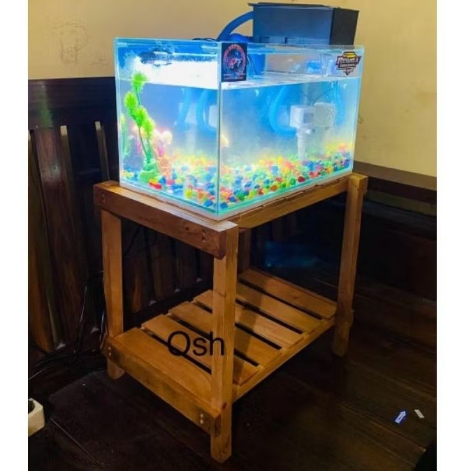 RAK AQUARIUM SUSUN 2 TINGKAT UKURAN 40 X 30 CM BAHAN KAYU MAHONI