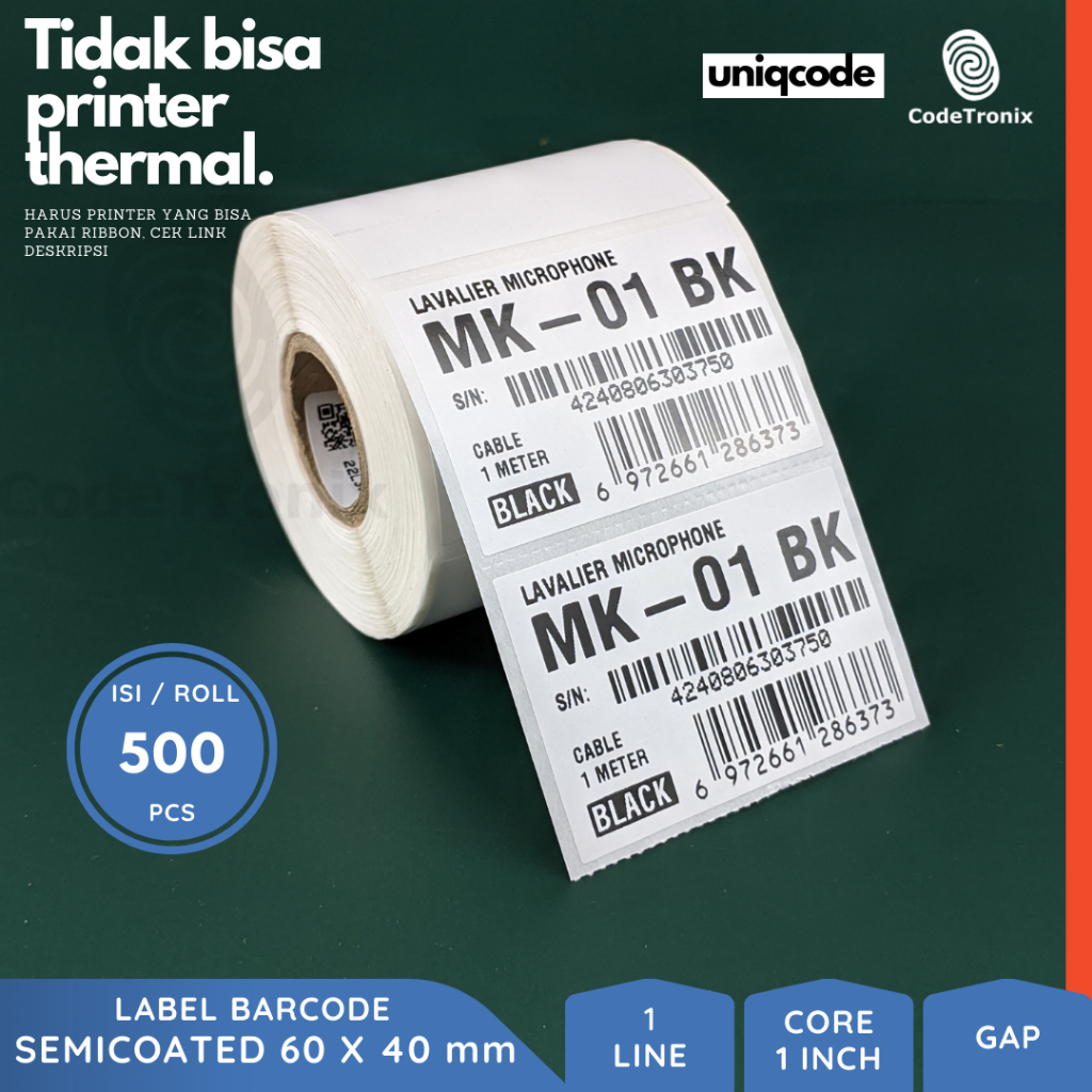 

Uniqcode Label Semicoated 60x40 1 Line Barcode 500pcs