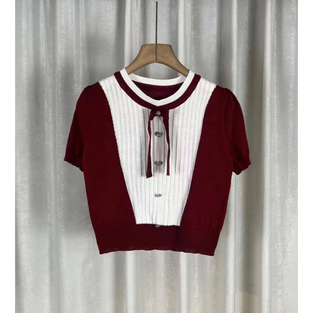 [Hallyu] Atasan Wanita Croptop Lengan Pendek Puffy Rajut Premium Baju Kekinian | Baju Wanita Oneck R