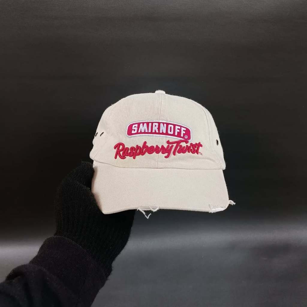 Topi Cap Ripped Model Sobek Unisex Pria Wanita SMIRNOFF Cream Original