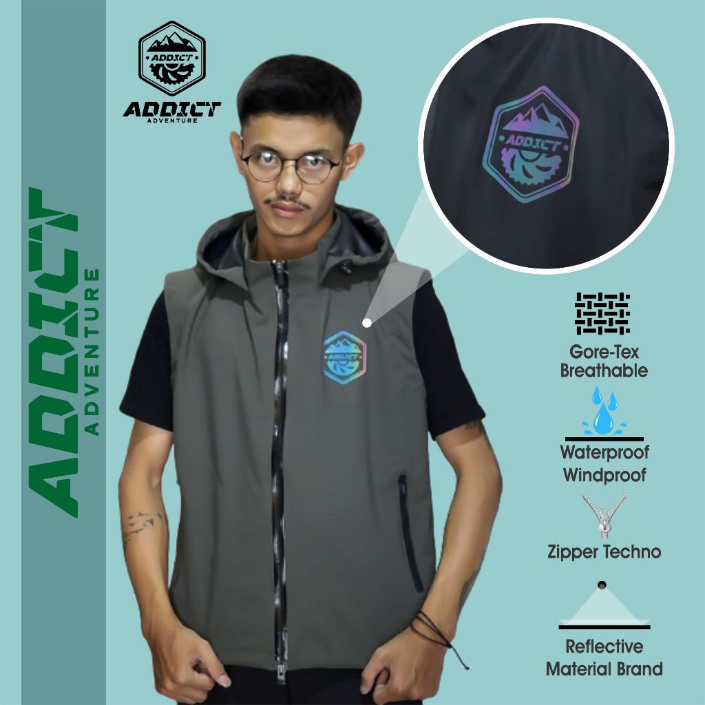 Jaket Rompi ADDICT Pelindung Dada Anti Angin Waterprooft Bahan Goretex Impor Size M L XL XXL