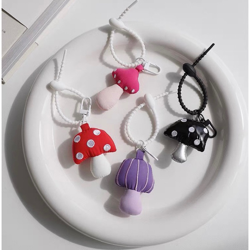 LITTLE DAISY | Mushroom Puffy Chain / Bag Charm Premium Gantungan Kunci Korean Fluffy Keychain / Gan