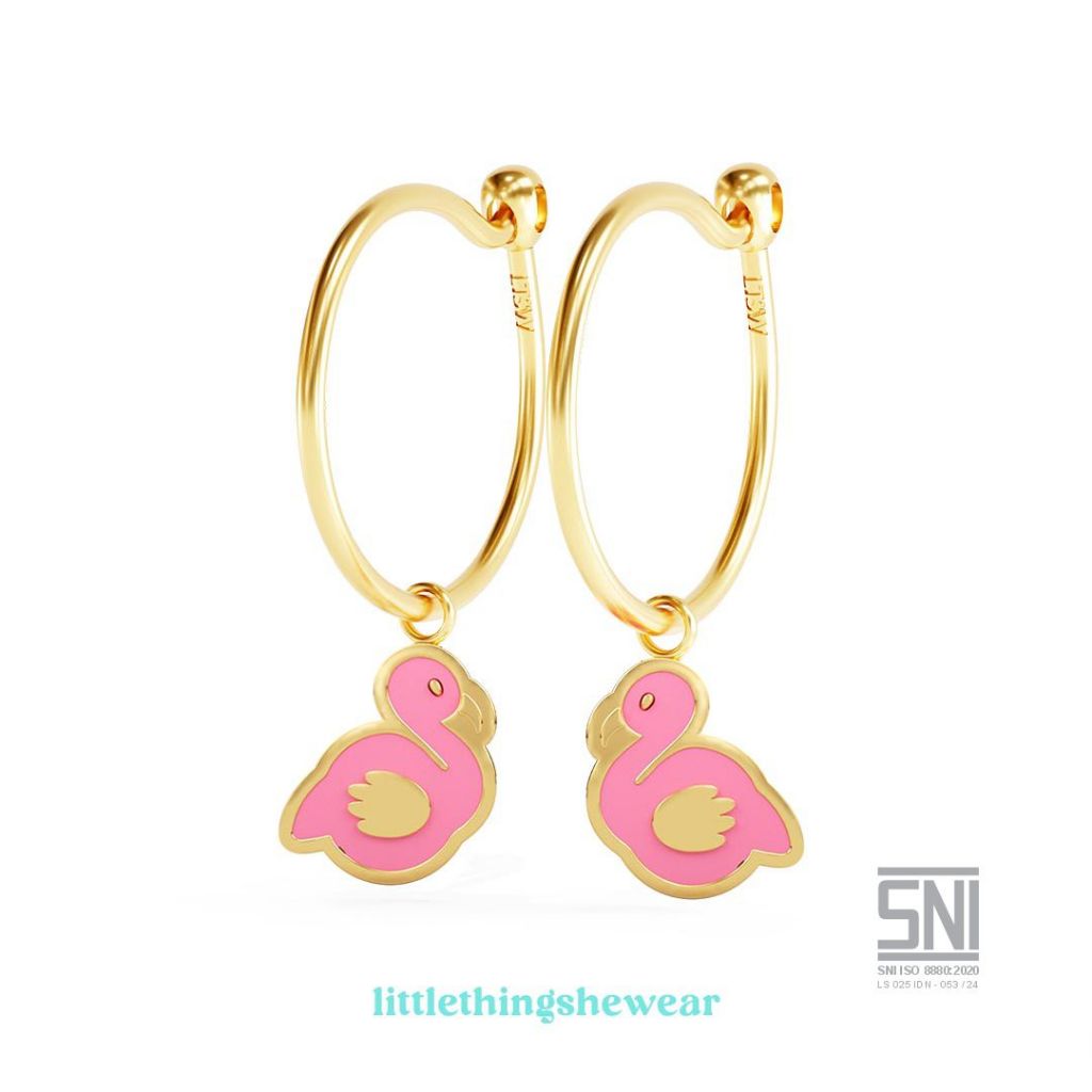 LITTLETHINGSHEWEAR - Anting Emas Anak FLAMINGO- Anting Loop Hoop Anting Bulat