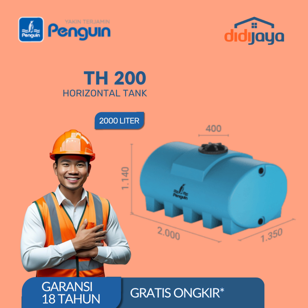 Tandon Air Horizontal Penguin TH 200 2000 Liter | Toren Air | Tangki Air Horizontal Penguin