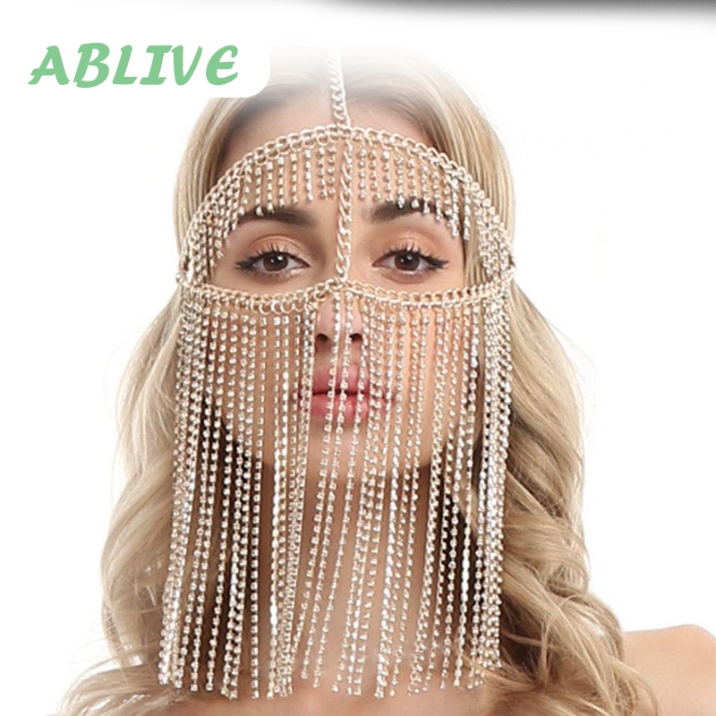 Headpiece Rantai Emas Aksesoris Arabian Belly Dance Face Chain Mask