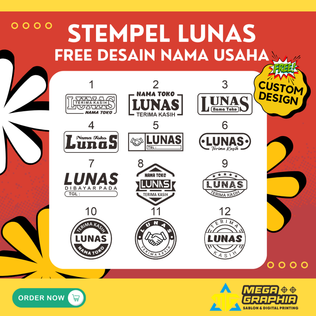 

STEMPEL LUNAS, STEMPEL OTOMATIS, STEMPEL FLASH CUSTOM, FREE DESAIN