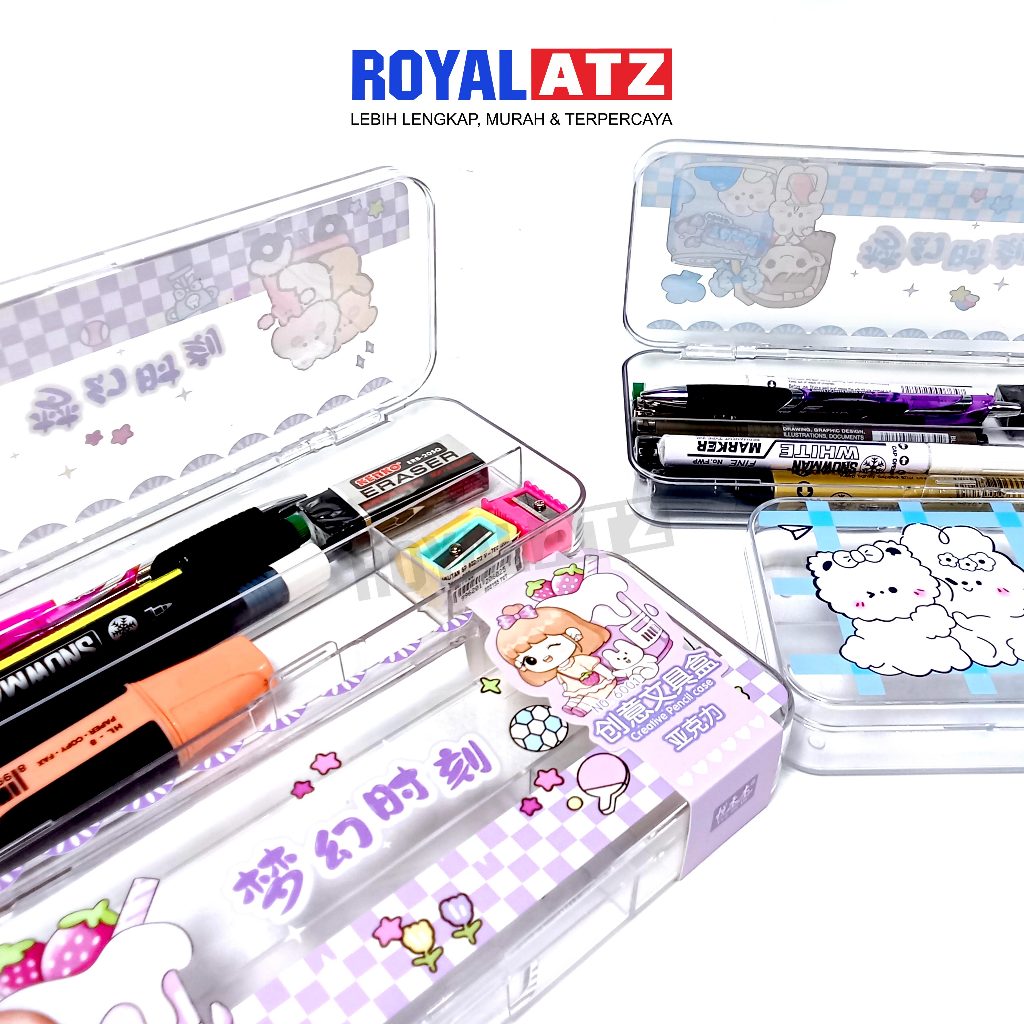 

Tempat Pensil / Kotak Pensil Bahan Plastik Case Bening Tebal Motif Fancy