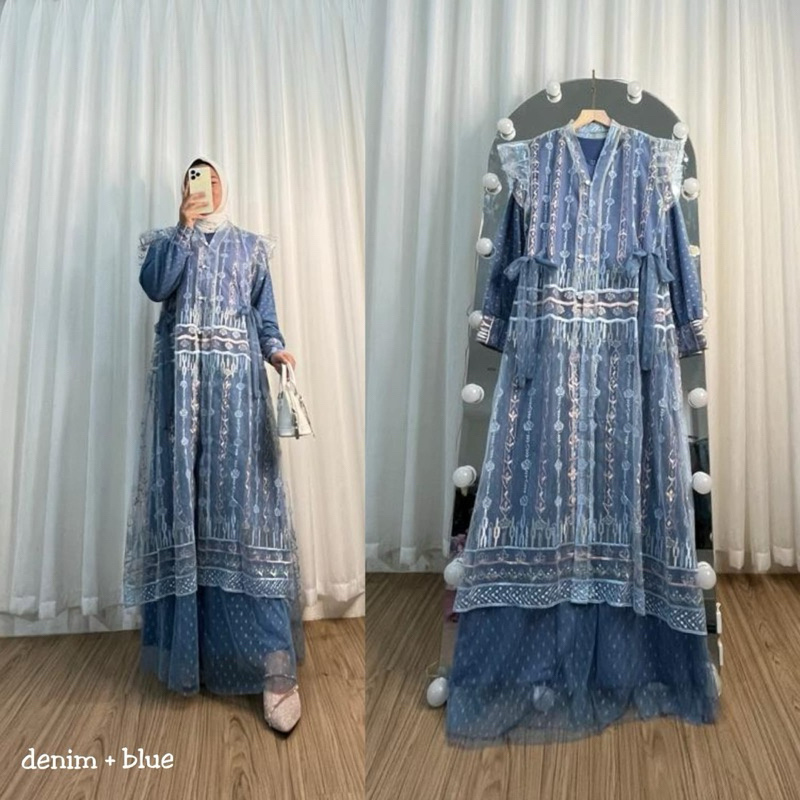 Gamis Burkat 2 in 1 Wanita Kekinian / Gamis Burkat Mix Tile Terbaru Outer Terpisah