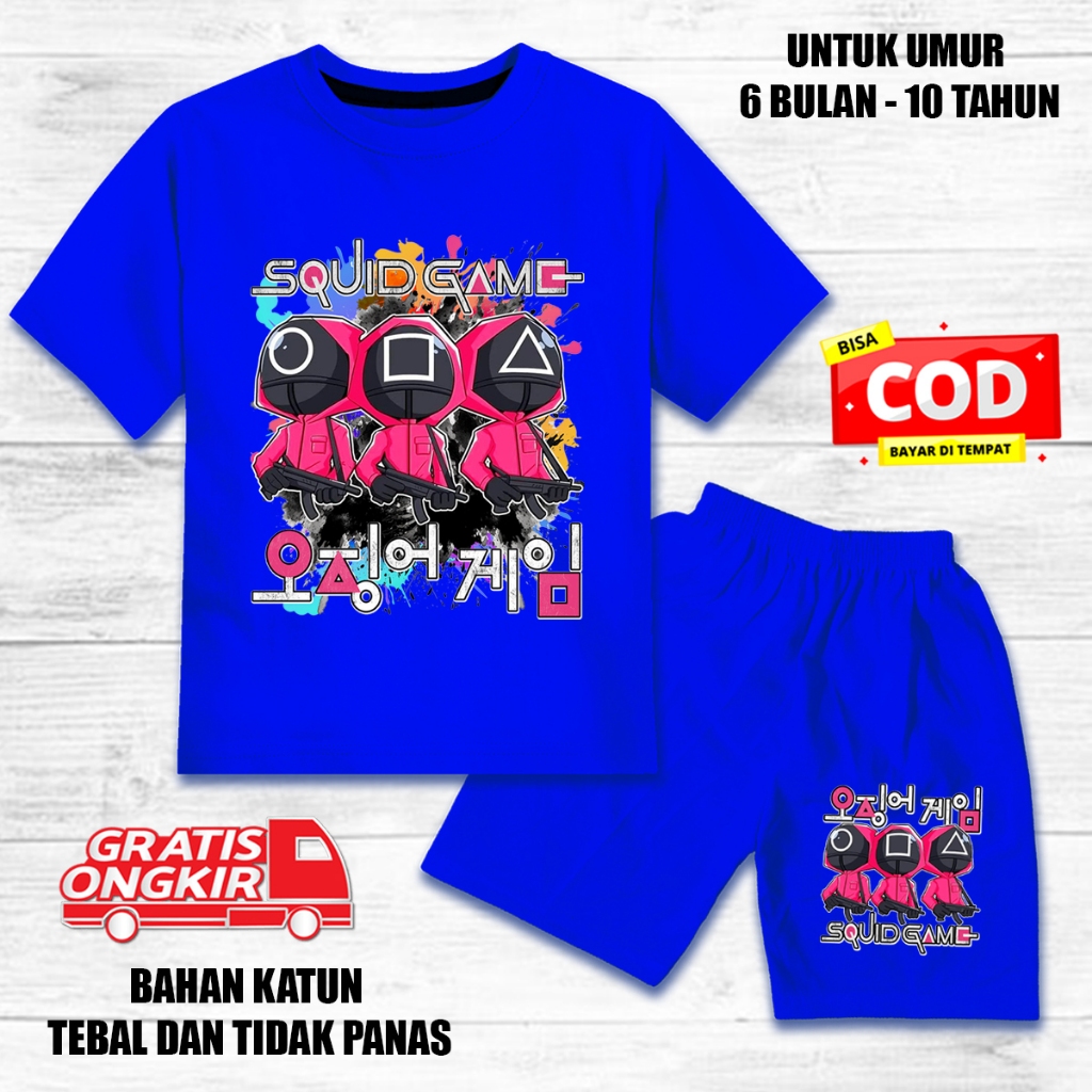 Setelan anak laki laki perempuan lengan pendek set baju kaos pendek anak katun squid game