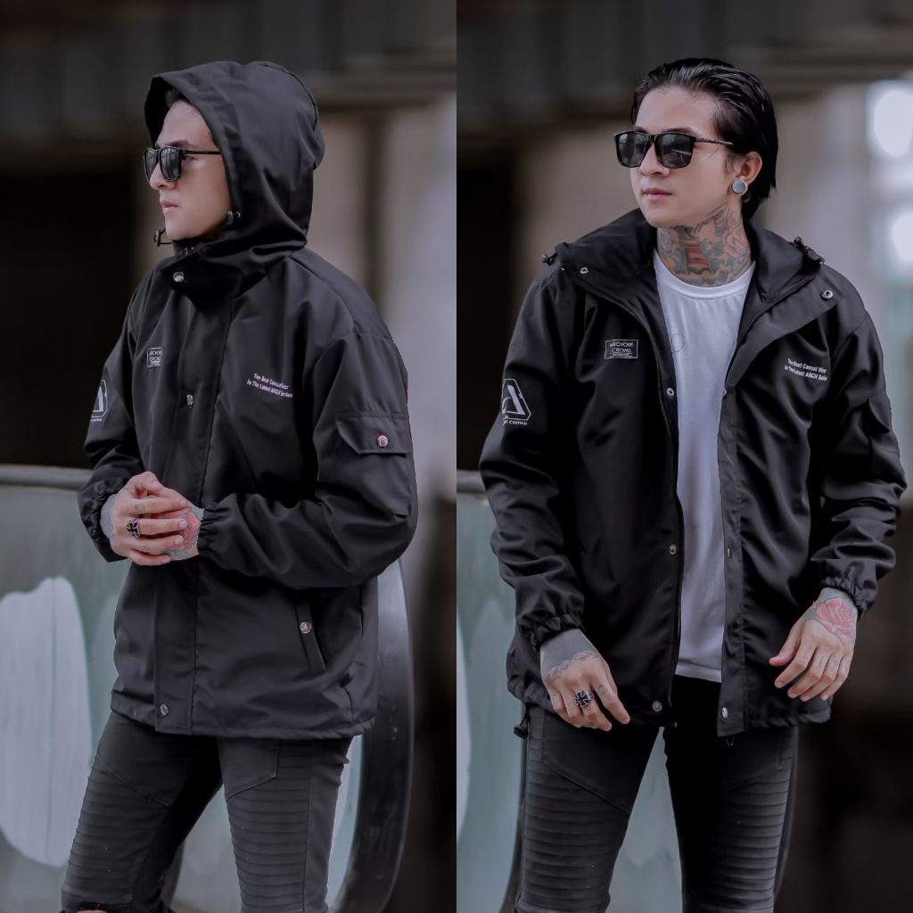 Jaket Parasut Casual Pria Windbreaker Taslan Outdoor Waterproof Original Distro Jumbo Big SIZE Hitam