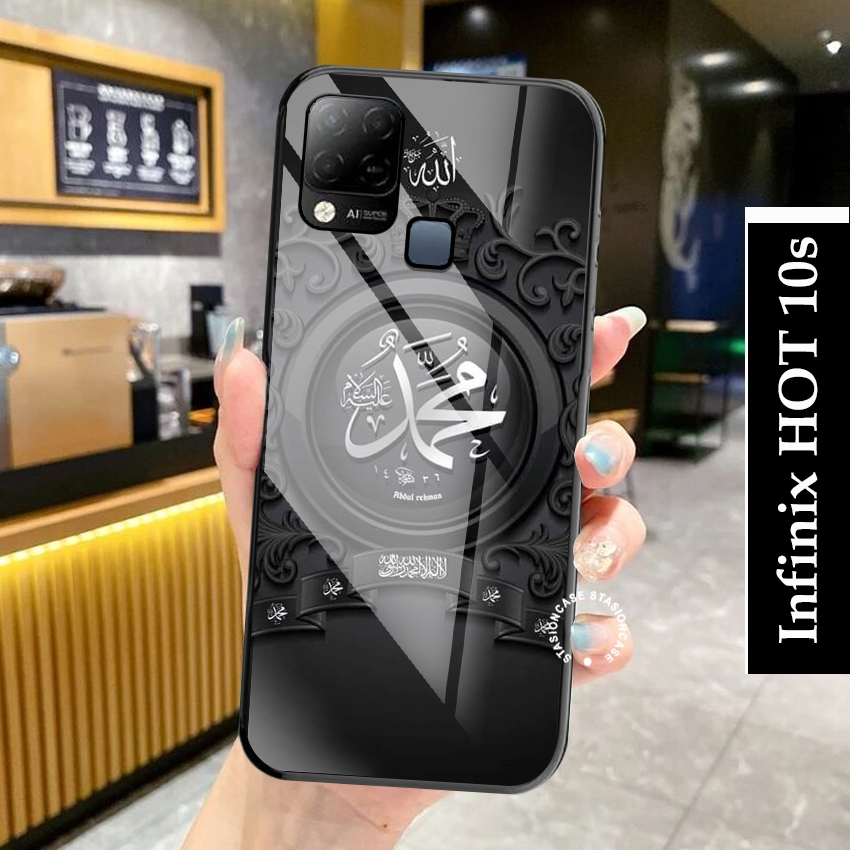 Softcase Glass Hp Infinix Hot 10s NFC Terbaru  Case kaca kilau buat infinix motif new [Kaligrafi] St