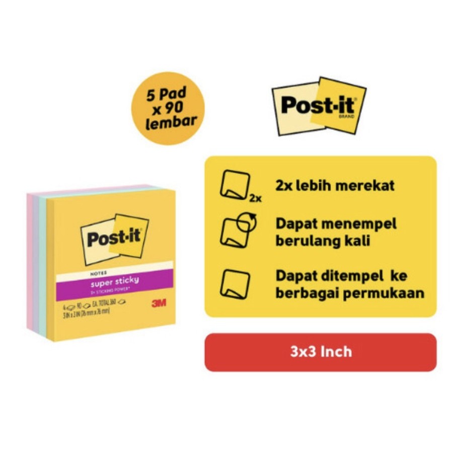 

3 M Post it Super Sticky Notes Memo Sweets 654-4SSSWT, 4 pads, 3"x3