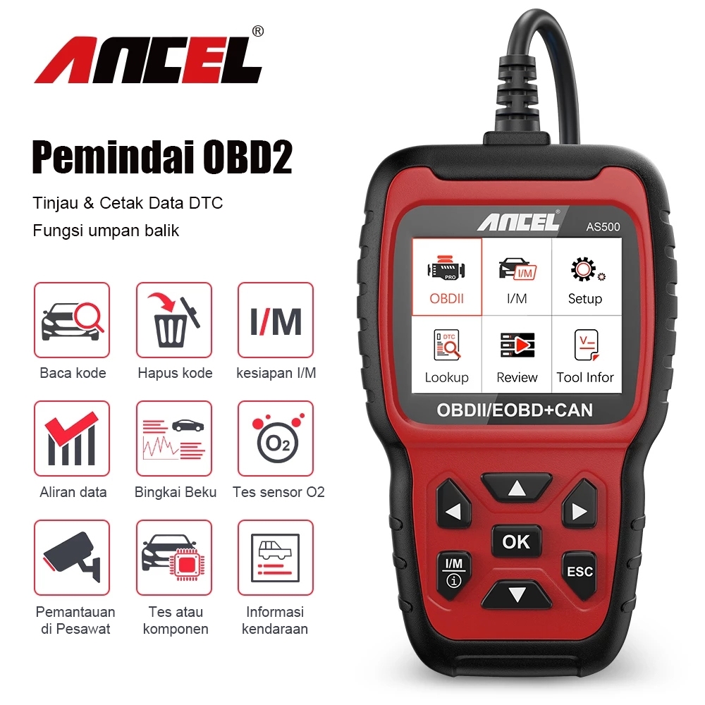Ancel AS500 OBD2 OBD 2 Scanner Mesin Pembaca Kode OBD Mobil Alat Diagnostik Multibahasa Pembaruan